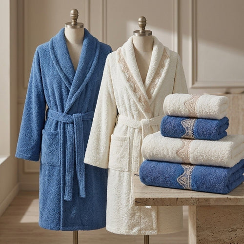 Bahar Classic Double Robe Set with Half Towel (6 pcs)