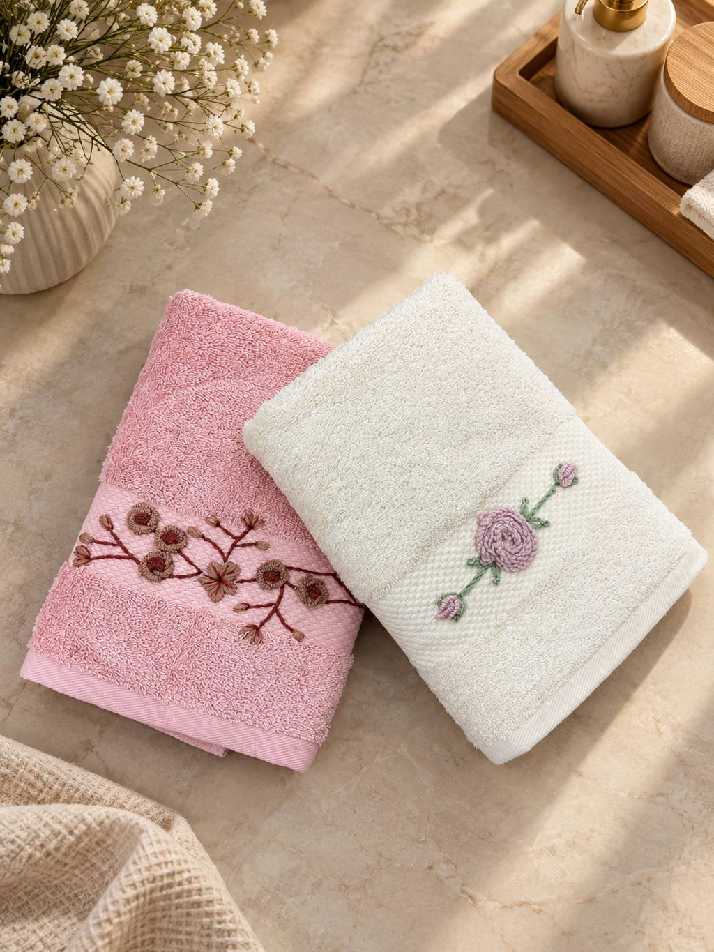 Simone and off-white Dubai handmade embroidered cotton towel set