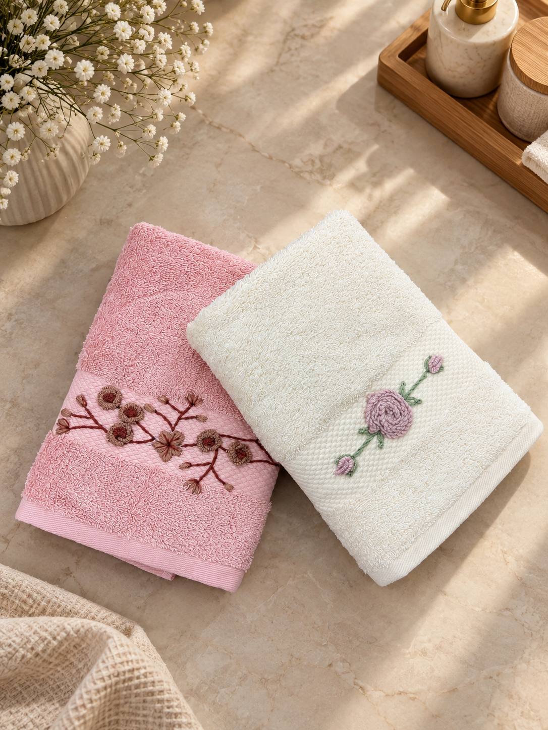 Simone and off-white Dubai handmade embroidered cotton towel set